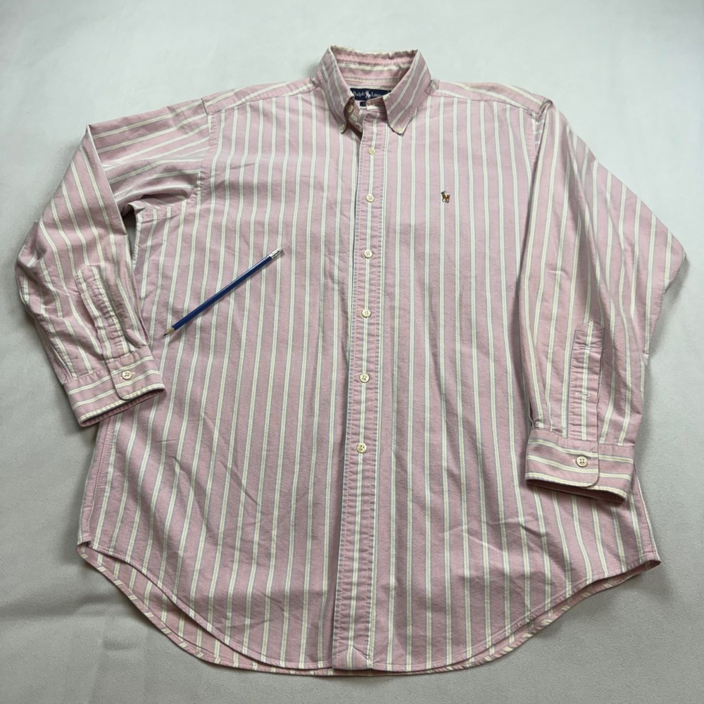 Ralph Lauren Yarmouth Mens Pink Striped Oxford Button Down Shirt 16-34 L